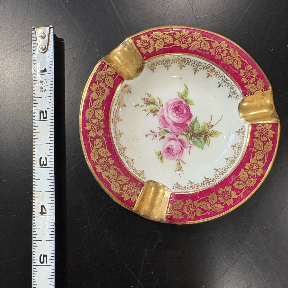 Vintage Limoges Floral Ashtray with Gold Accents